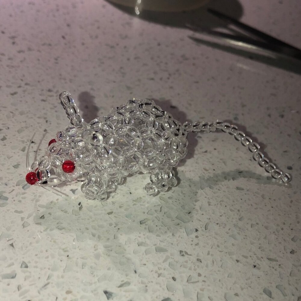 Beaded mouse handmade clear red beads
